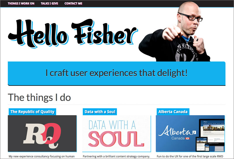 Designer Steve Fisher shows what an awesome personal website can look like. Img via HelloFisher.com.